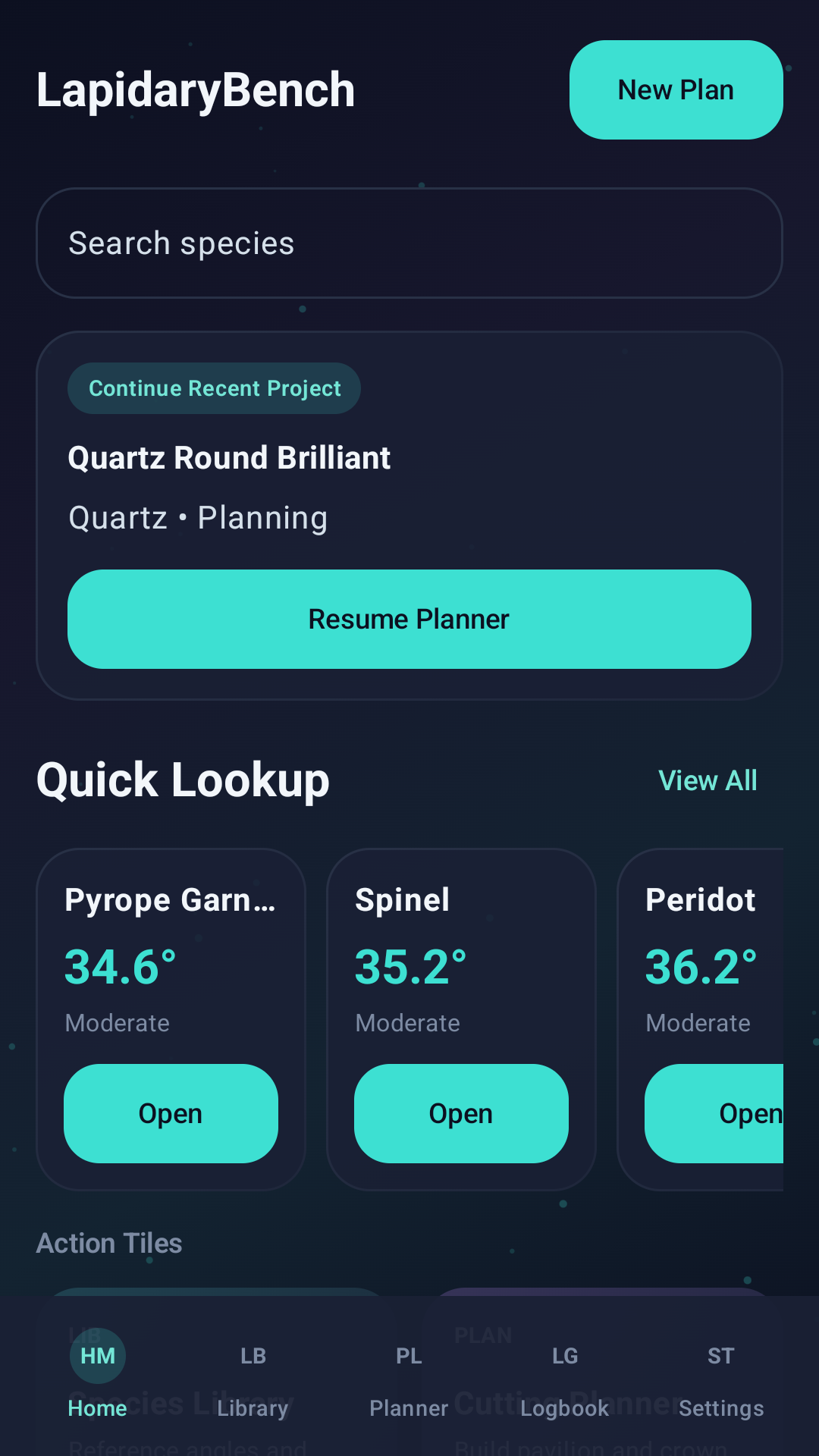 LapidaryBench app dashboard screenshot